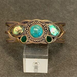 Barse Bronze metal Genuine Turquoise Abalone and green onyx bangle bracelet